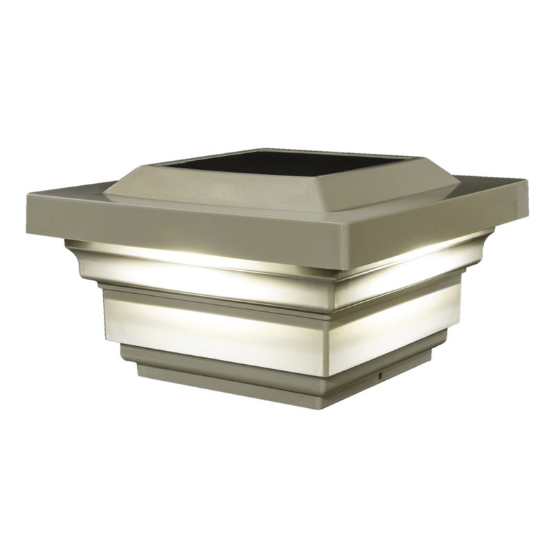 Classy Caps SL078T 4x4 Regal Solar Post Cap - 2 Pack, Tan â€“ High-Performance Solar LED Lights, Durable Tan PVC (Vinyl) Construction, Weather-Resistant, Ideal for Outdoor Posts, Warm & Cool Light Modes - Image 1